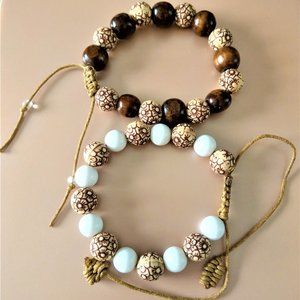 Matching Bracelets w/White-Wooden Beads for Couple